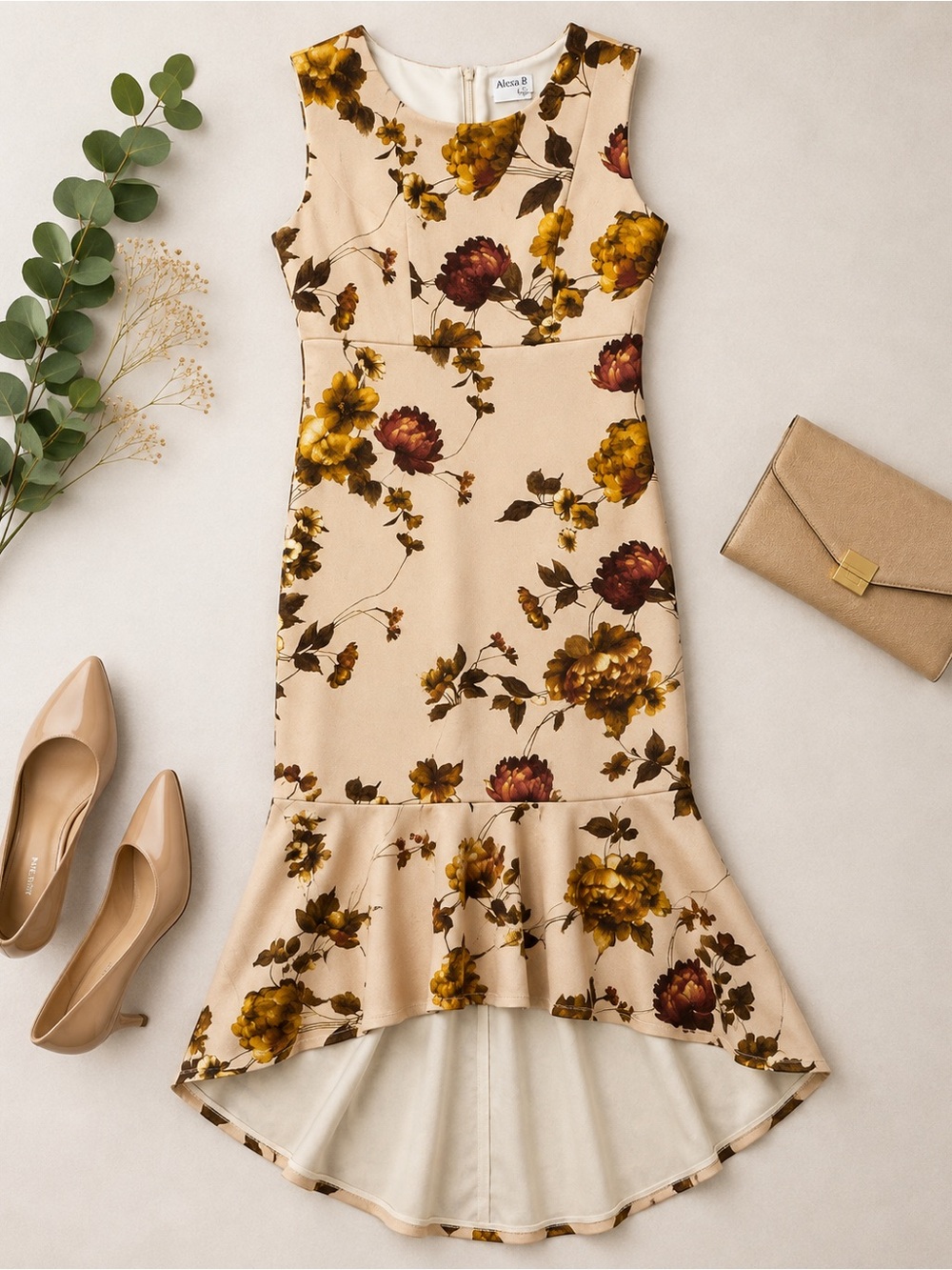 Alexa B Nites Size 10 Floral High Low Mermaid Hem Cocktail Dresst